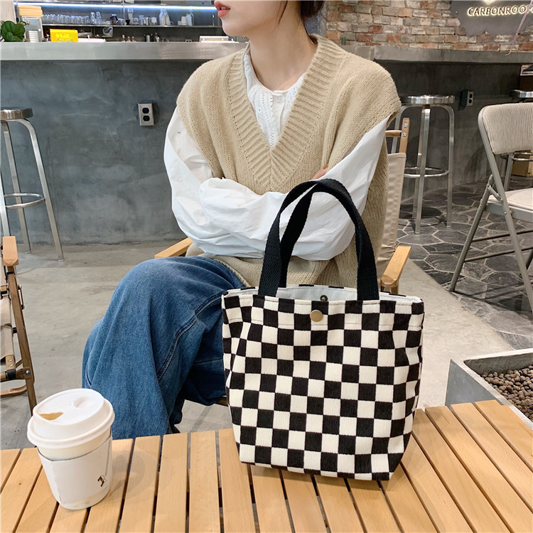 0571 ins灯芯绒复古手提布袋文艺学生妈咪便当包通勤手拎饭盒袋女|undefined