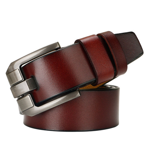 Men's yellow cowhide pin buckle belt Whole piece of retro cowhide Japanese buckle yellow cowhide Korean version versatile belt wholesale