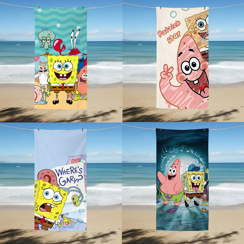Spongebob Printed Bath Towel Squidward Patty Star Cartoon Beach Towel Soft Absorbent Hair-free Quick-drying Towel