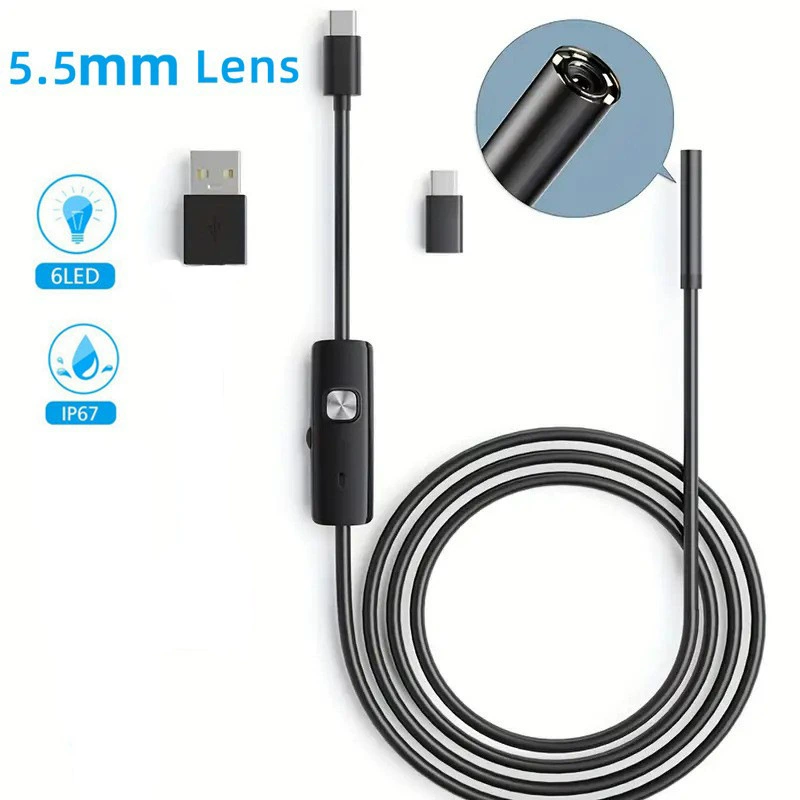Промышленный эндоскоп для Android-смартфонов 5.5/7 мм, USB-камера для осмотра промышленных трубопроводов и автомобилей