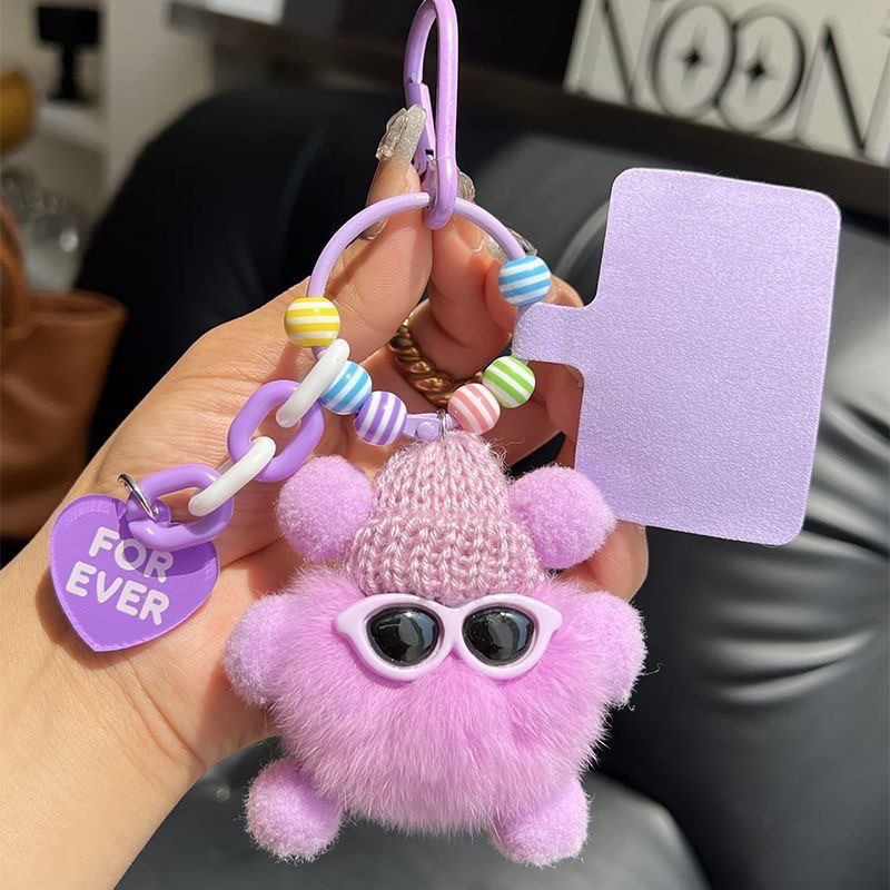 Niedlicher Rex-Kaninchenfell-Schlüsselanhänger mit kleiner Kohlekugel für das Auto, für Frauen, exquisiter Internet-Promi-Plüsch-Rucksack zum Aufhängen_voghion.com