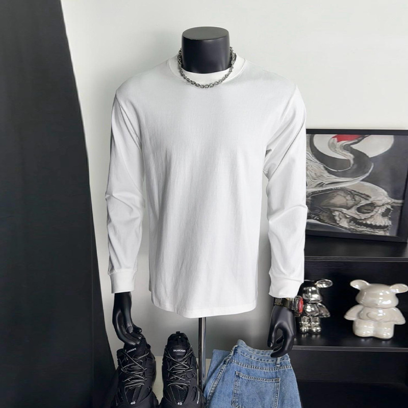 纯色螺纹袖口长袖t恤男春秋季美式高级感卫衣cleanfit内搭打底衫