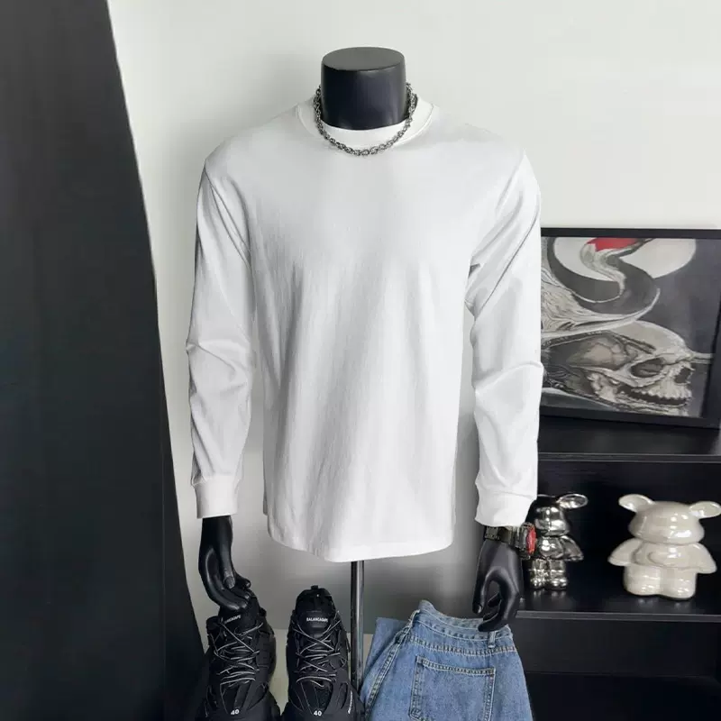 纯色螺纹袖口长袖t恤男春秋季美式高级感卫衣cleanfit内搭打底衫