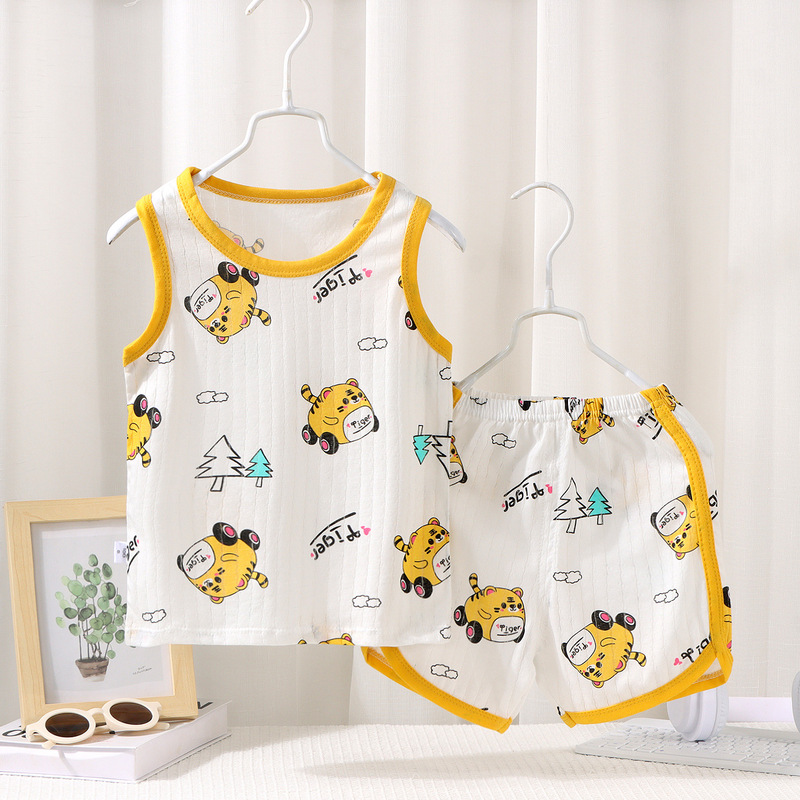 2024 New Children's Vest Set Summer Cotton Girls Shorts Pajamas Baby Korean Version Boys Sleeveless Children's Clothing 2024 New Children's Vest Set Summer Cotton Girls Shorts Pajamas Baby Korean Version Boys Sleeveless Children's Clothing