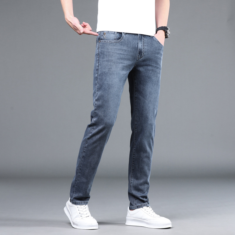 Tencel Ultra-Thin Jeans Men's High-Waist Slim-Fit Straight Stretch Business Summer Thin Soft Comfortable Men's Pants
