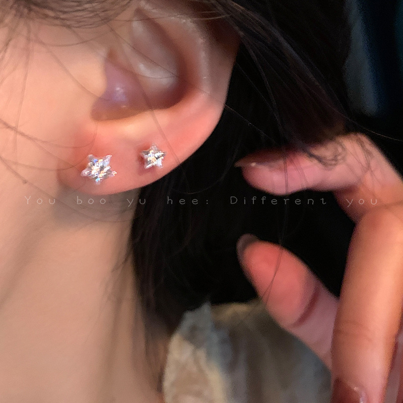 925银针精致锆石星星耳钉女睡觉免摘耳环养耳洞小众设计感耳饰品|undefined