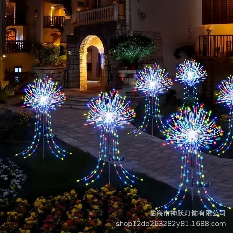 Cross-Border Popular Solar-Powered Led Fireworks Lights, Firecracker Willow Lights, Copper Wire String Lights, Outdoor Courtyard Ground-Insert Decorative Lights