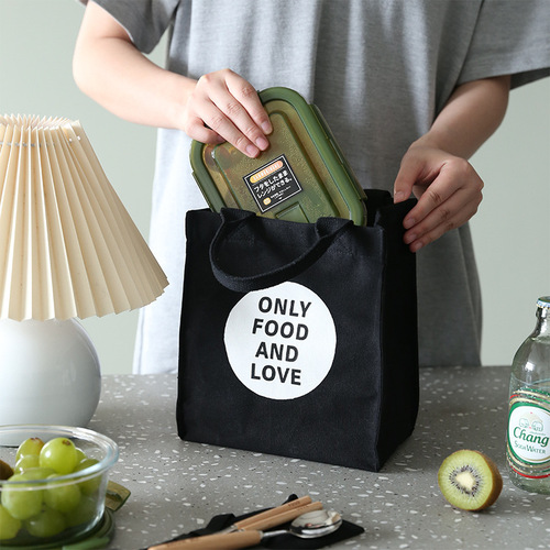 Simple ins style new lunch bag drawstring lunch insulated meal bag canvas water-repellent practical picnic bag