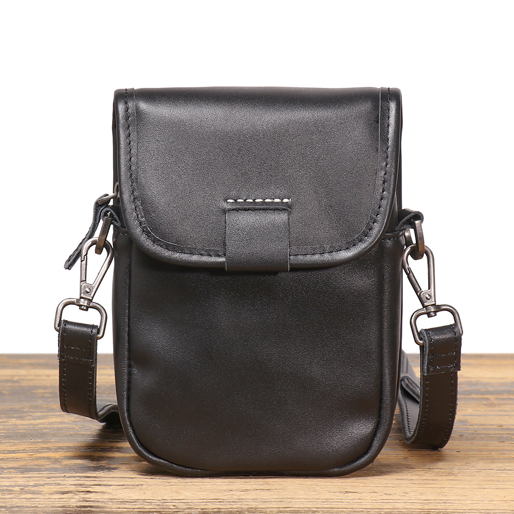 Luo Jia's new men's genuine leather shoulder bag, cowhide, simple, versatile, casual crossbody bag, large capacity mobile phone bag