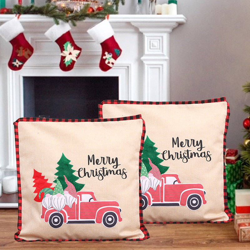 Christmas decorations, old man in the forest pillowcase, fabric ornaments, imitation linen pillowcase, square pillowcase