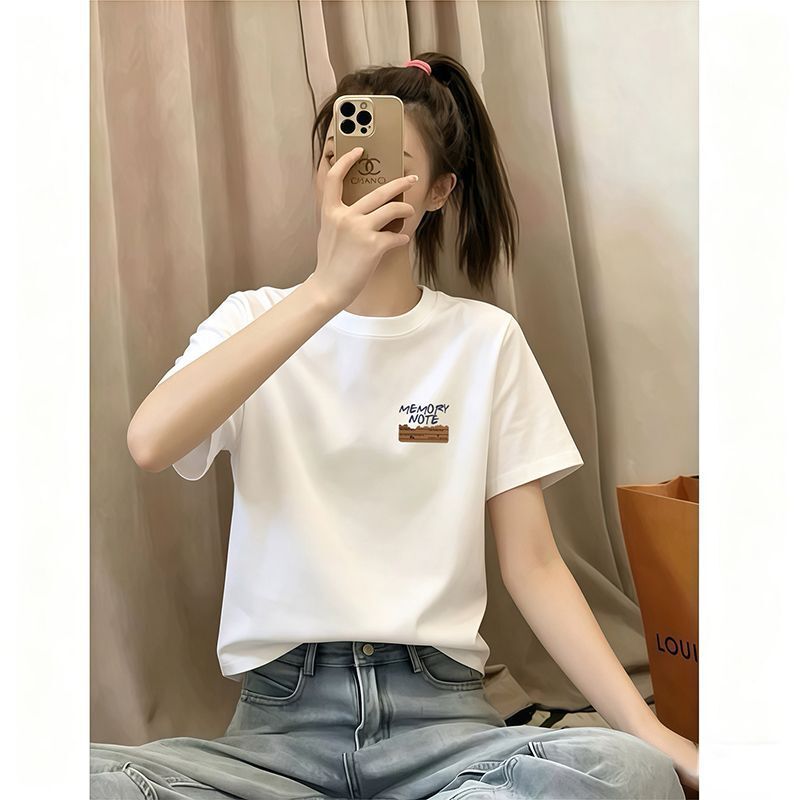 2026 New Style Pure Cotton White Versatile Short-Sleeve T-Shirt for Women, Loose Fit, Summer Fashionable Top for Petite Women 2026 New Style Pure Cotton White Versatile Short-Sleeve T-Shirt for Women, Loose Fit, Summer Fashionable Top for Petite Women