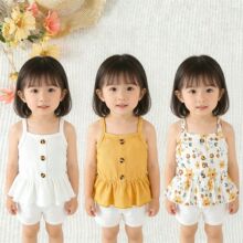 女宝夏季衣服荷叶边碎花纽扣百搭背心宝宝韩系吊带衫婴儿衣服
