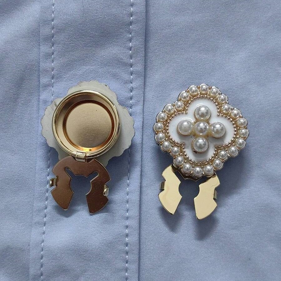 Button Cover: Luxurious Four-leaf Clover Versatile Cufflinks, Pearl Shirt Collar Decorative Buttons_voghion.com