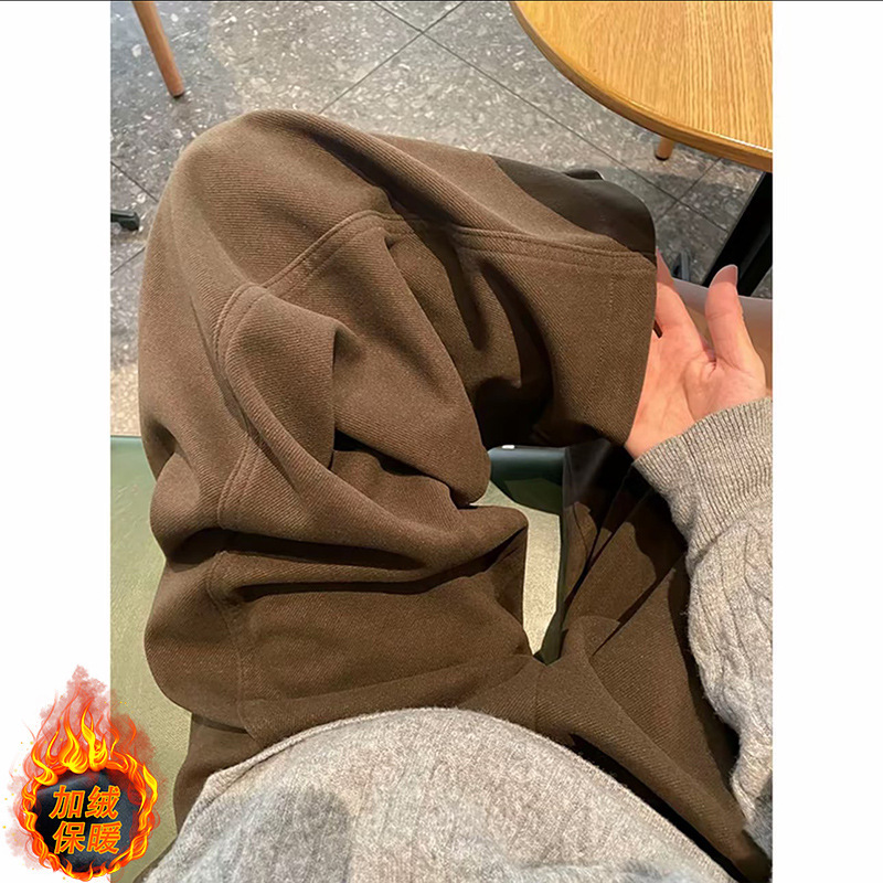 2025 Plush Woolen Wide-Leg Casual Pants for Women in Autumn and Winter for Pregnant Women Plus Size Pear-Shaped Body High-Waisted Hip-Covering Straight Pants 2025 Plush Woolen Wide-Leg Casual Pants for Women in Autumn and Winter for Pregnant Women Plus Size Pear-Shaped Body High-Waisted Hip-Covering Straight Pants