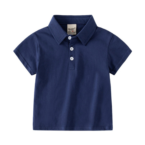 Summer new style children's solid color POLO short sleeves, casual lapel short sleeves with collar buttons, cool and handsome short sleeves in summer