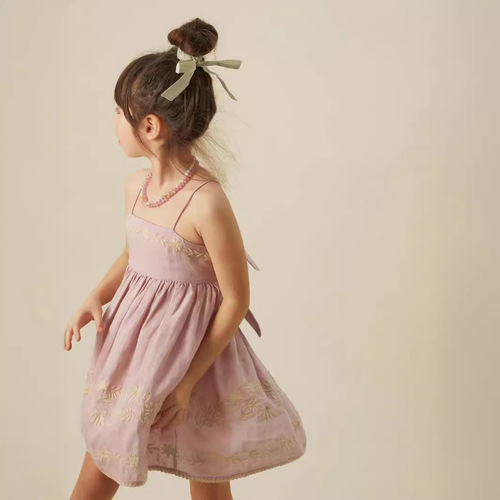 Girls' Summer Dress 2024 AP New Product Pastoral Style Girl Heavy Work Customized Embroidery Frilled Children's Dress Princess Dress