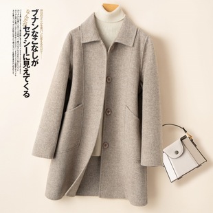 24 new autumn and winter double-sided woolen coats for women, medium and long, small doll collar, loose woolen coats