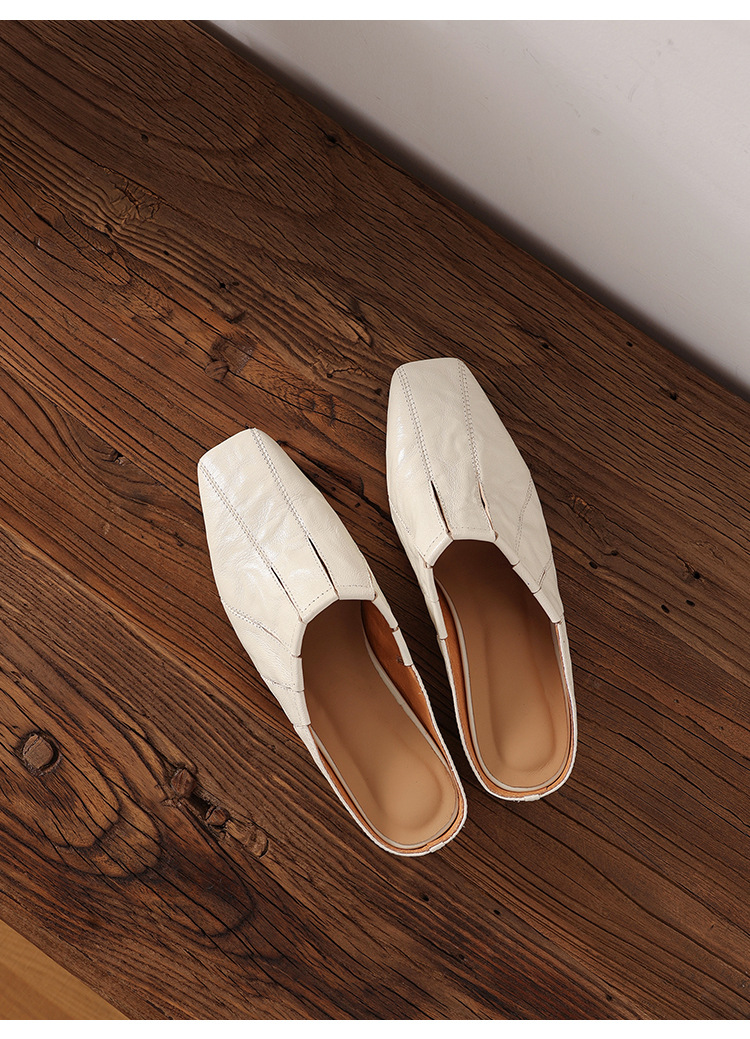 Sandal hở mũi nữ gót thấp 2,5 cm da cừu mũi trùm — màu nâu chi tiết 21