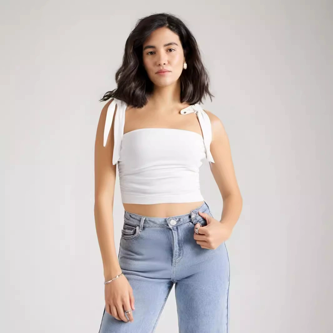 Европейская и американская трансграничная новая горячая девушка с бантом без рукавов подтяжка тонкая сексуальная сладкая женская жилетка топ