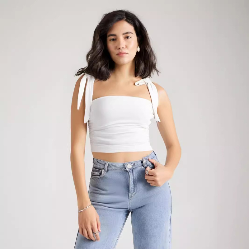 Europe and the United States cross-border new hot girl bow tie sleeveless suspender top slim sexy sweet women's vest top Europe and the United States cross-border new hot girl bow tie sleeveless suspender top slim sexy sweet women's vest top