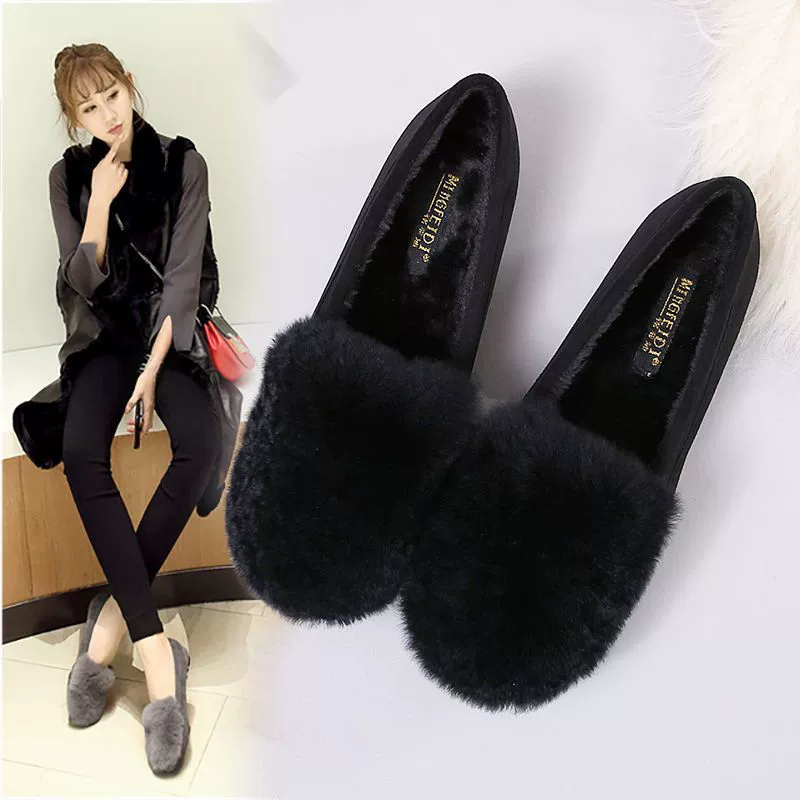 Чистая красная обувь Mao, зимняя одежда, 2023, новые туфли Mao Bean на флисовой подкладке, хлопковые ковши на плоской подошве