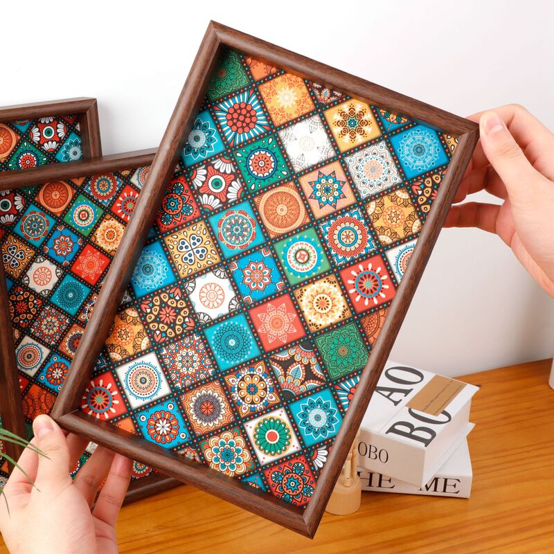 Bohemian Style Retro Tea Tray Jewelry Storage Rectangular Wooden Photo Frame Ornaments Wine Glass Tea Cup Tray