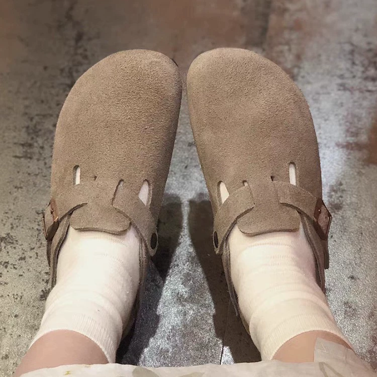 Кожаные обувь из натуральной кожи коровы Birkenstock размеры 35-46 крупный размер пара Birkenstock тапочки плоский носок половинная тяга пробковый Birkenstock обувь