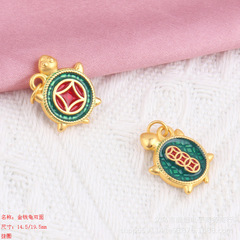 新品燒藍金錢龜diy雙面飾品配件 沙金色平安喜樂手鍊手機吊墜材料