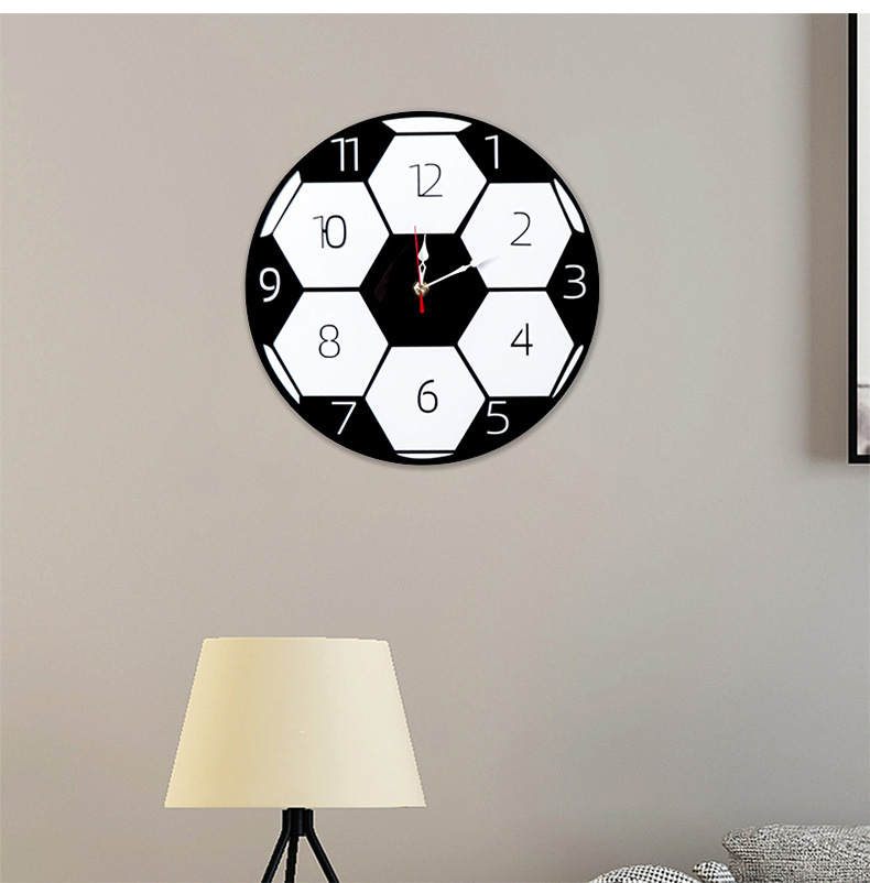 Fußballuhr aus Acryl, Wohnzimmer, Schlafzimmer, Kinderzimmer, Dekoration, Wanduhr, geräuschlose Uhr_voghion.com