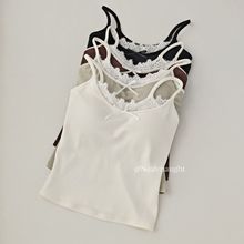 韩系秋甜美温柔风蕾丝拼显瘦纯欲背心吊带女蝴蝶结一体固定杯美背