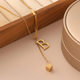 Gold Square Pendant Titanium Steel Clavicle Chain 26 Letter Simple Fashionable Color-free Long Woolen Chain Single Chain