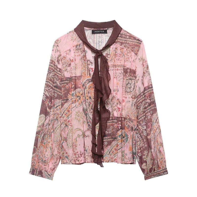 Kaopu Za Printed Cross-Border Chiffon Shirt Za Foreign Trade Women's Clothing Summer Versatile Aliexpress Paisley Simple European Style