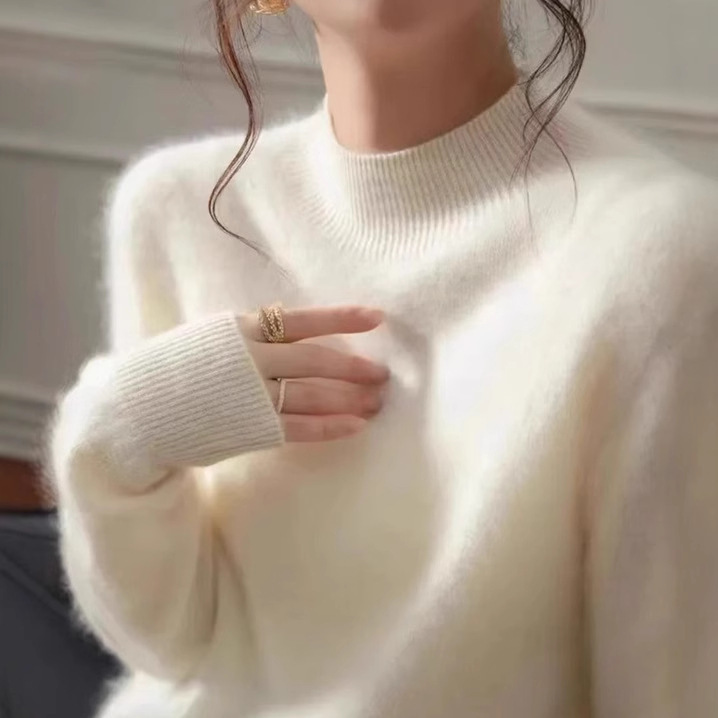 Cashmere One-Line Ready-To-Wear Pure Wool Brushed Sweater Half Turtleneck Bottoming Shirt for Women Autumn and Winter 25 New Inner Tops