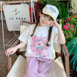 2025夏季卡通印花女童圆领短袖T恤新款休闲宽松别致百搭街舞上衣