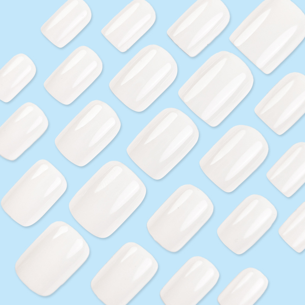 24 piezas de leche blanca sólida desgaste de uñas falsas temperamento de la cara normal de uñas falsas comercio exterior de estilo universal corto redondo manicuras image 4