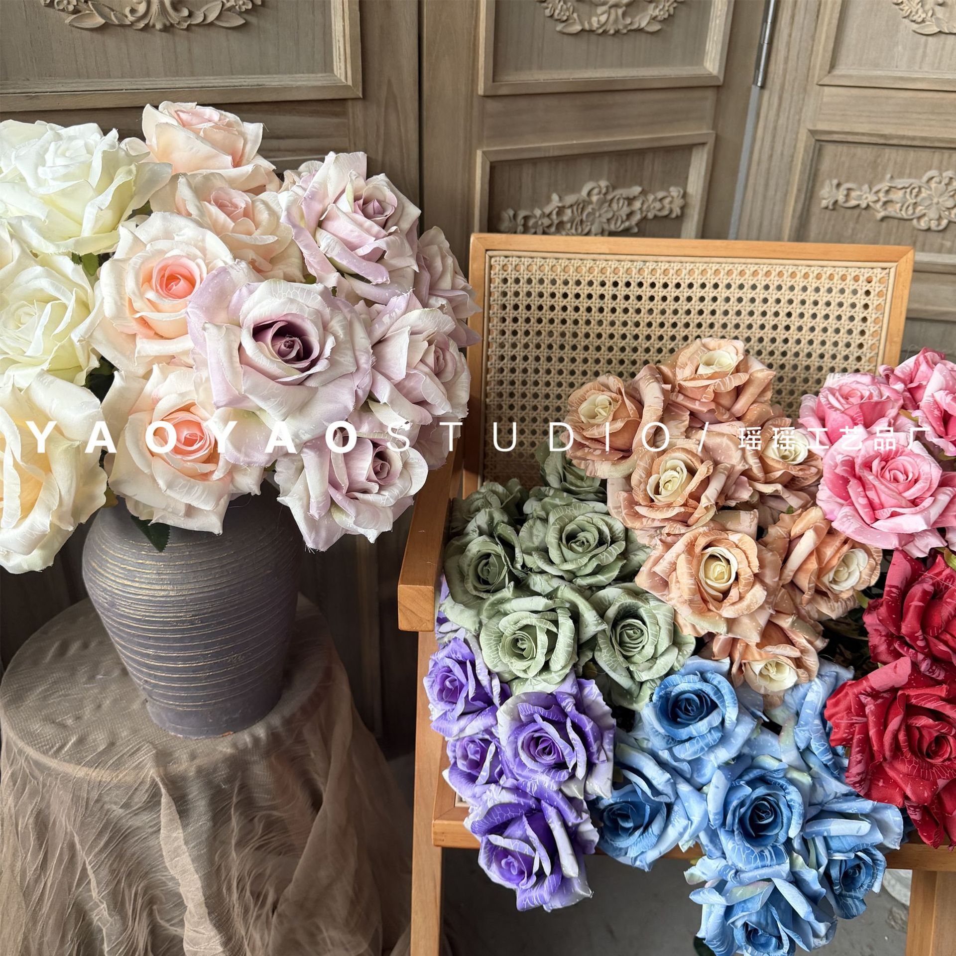 7-Head Tea Rose European Oil Painting Style Large Rose Flower Artificial Flower Home Decoration