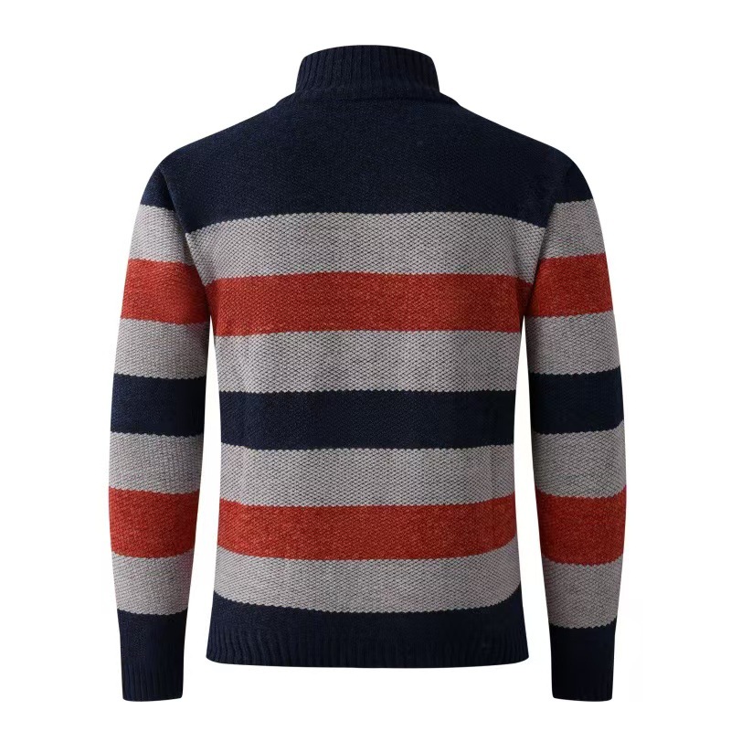 Aliexpress camiseta de punto a rayas para hombres otoño y invierno nuevo medio cremallera collar grueso ocio para hombres ocio suéter universal
