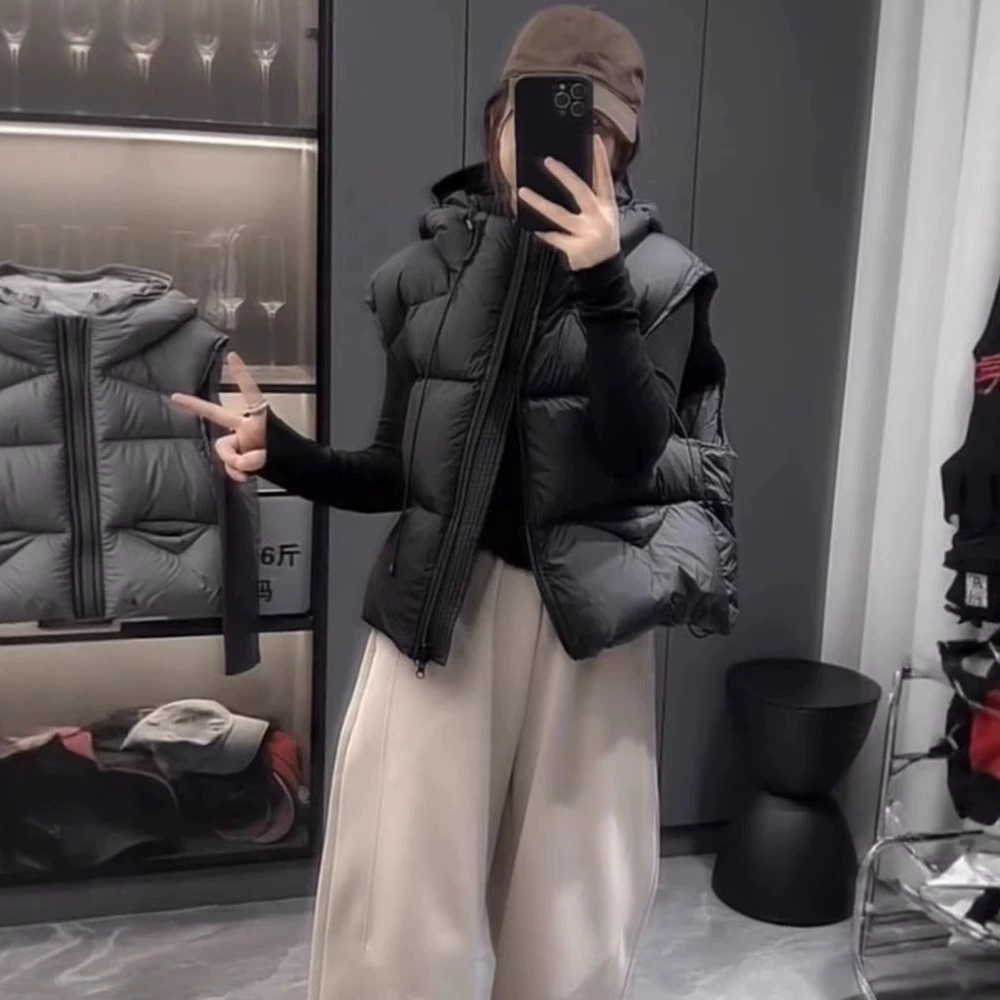 时尚韩版羽绒棉马夹女短款连帽宽松大码坎肩冬季外穿保暖背心马甲