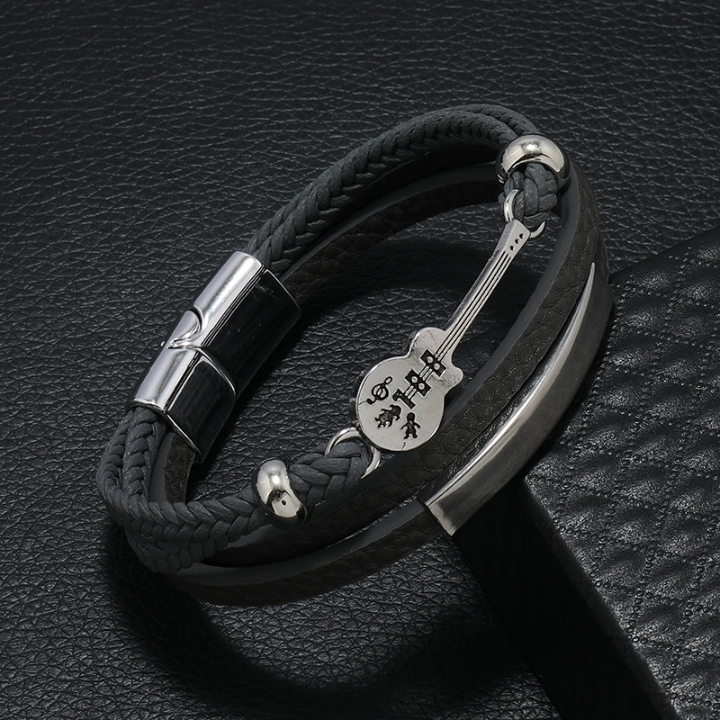 Men'S Gender Original Design Guitar Alloy Leather Men'S Wristband Men Cord & Leather Bracelets