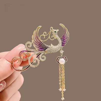 Chinese Style Enamel Brooch Women's Gradient Tassel Phoenix Light Luxury Vintage Corsage Pin Suit Jacket High-end Accessories