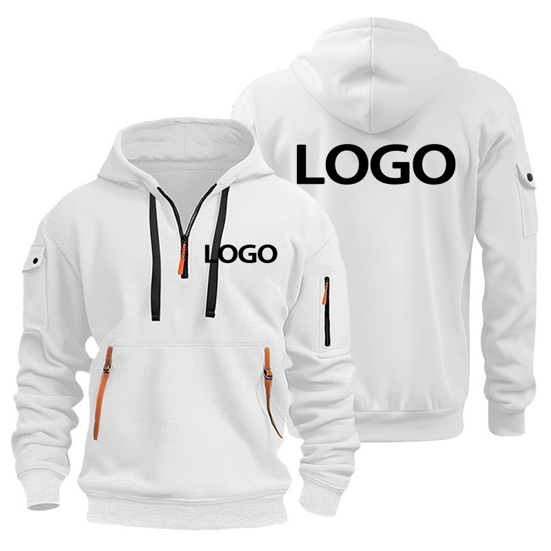 European New Style Men's Sports Zipper Sleeve Pocket Loose Casual Sweatshirt Hooded Jacket Pullover Manufacturer Wholesale
