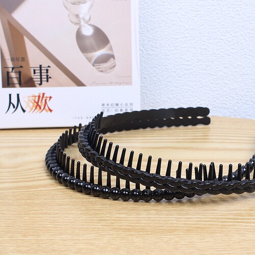 C38 simple long-tooth hairband black plastic non-slip headband glossy spray-painted tooth comb hairpin wavy braid headwear