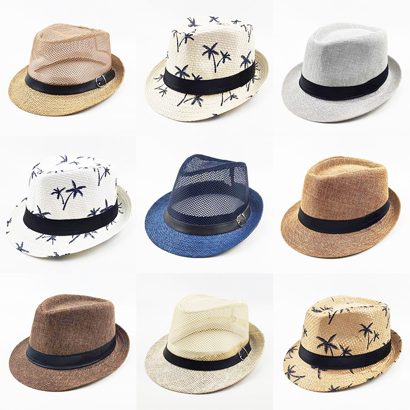 夏季遮阳帽韩版潮英伦帽子女男士爵士帽礼帽草帽情侣沙滩帽户外帽