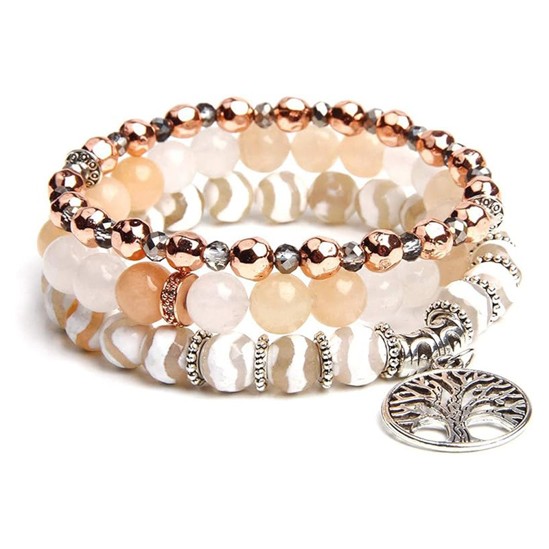 Bracelet bohème pour femme avec pendentif en forme de plume et arbre de vie, orné de perles turquoise._voghion.com