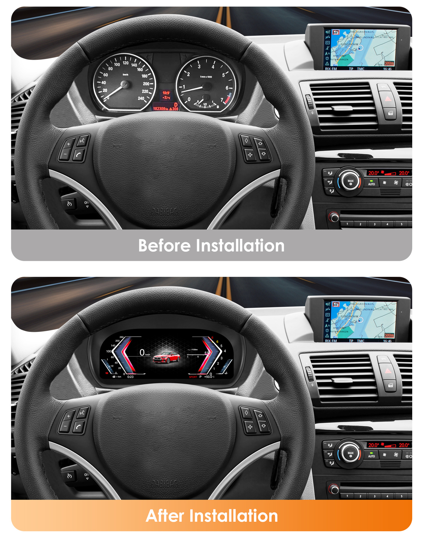 Suitable for BMW 1 Series E81 E82 E87 E88 2004-2011, modified to a high-definition large-screen full LCD instrument panel