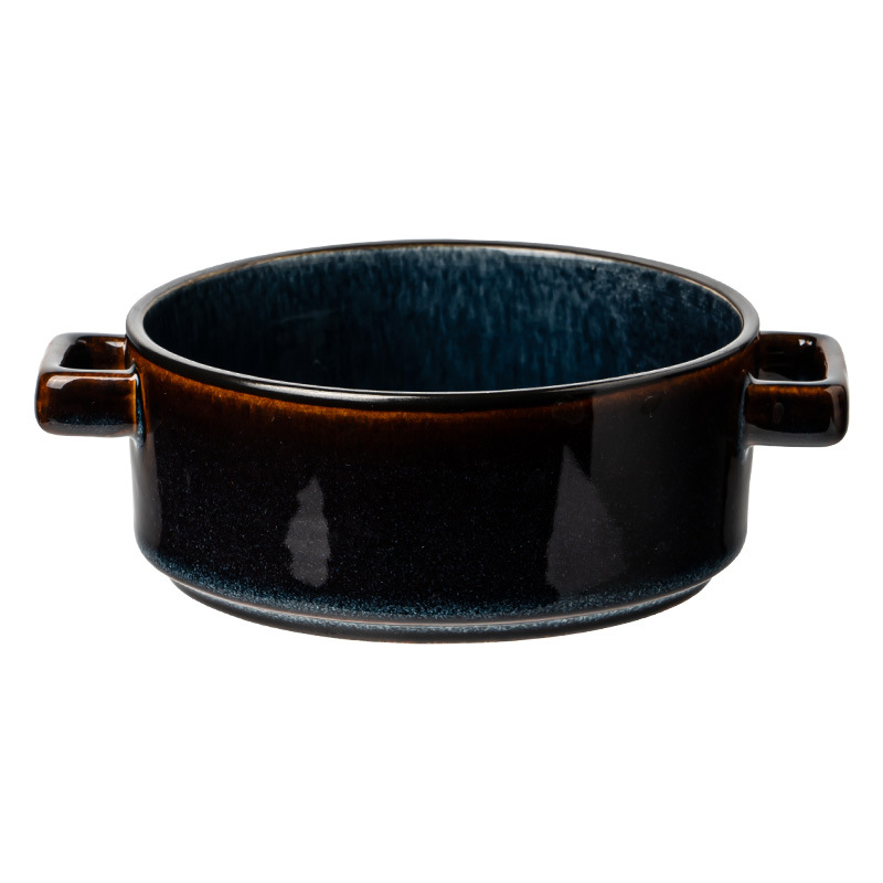 Retro hielo agrietado esmalte cerámico dos oídos tazón tazón de frutas tazón de restaurante tazón de platos cubiertos tazón de bocadillos redondo tazón de fideos