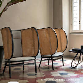 昌迪加尔创意设计师家具客餐厅酒店接待椅编藤艺软包餐椅实木餐椅