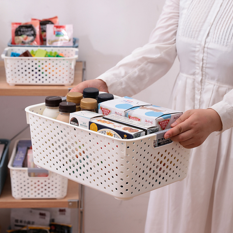 日式杂物收纳筐家用厨房零食玩具宿舍书本塑料镂空储物桌面收纳盒