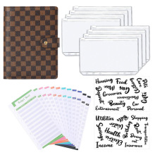 现货跨境马卡龙A6活页夹手账本6孔皮革棋盘格PU笔记本现金预算本