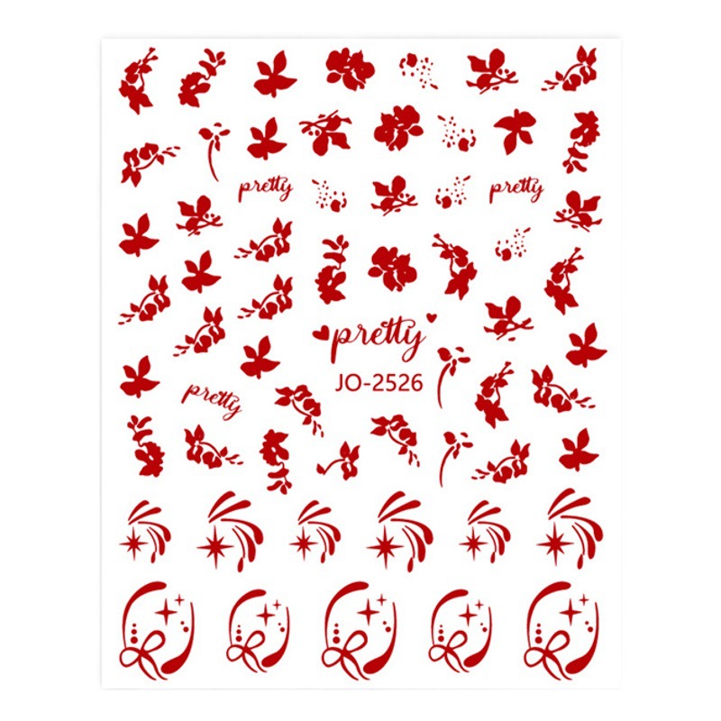 Año nuevo rojo uñas pegatinas festivo flor arco corazón francés letras ricas nuevo país estilo adhesivo uñas pegatinas